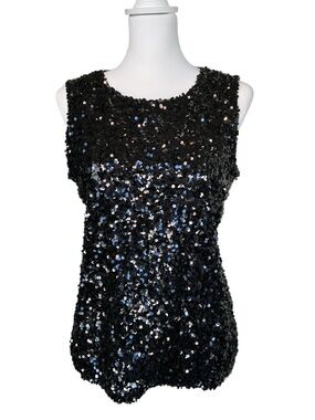 Talbots Black Knit Sequin Sleeveless Tank Top